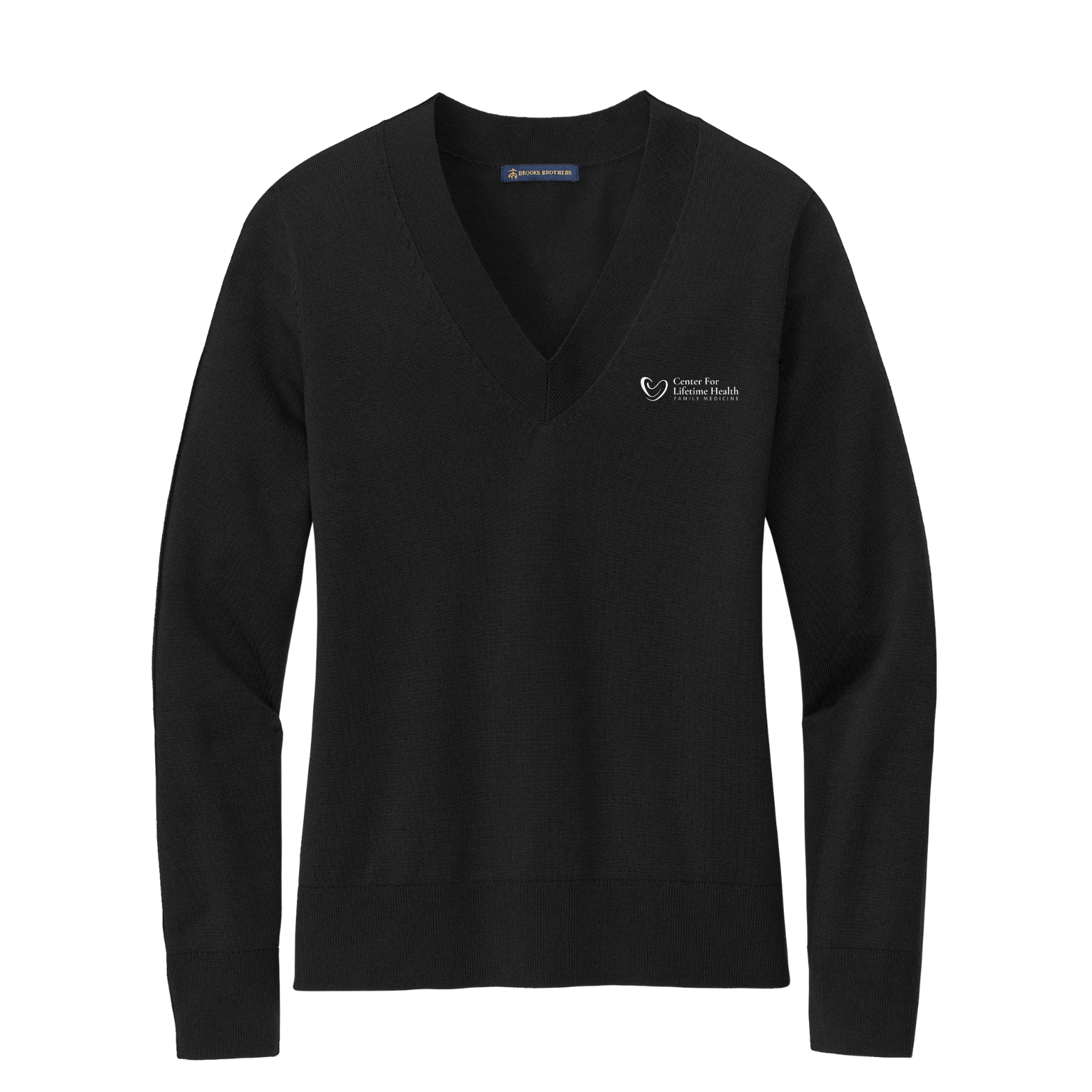 Center for Lifetime Health Women’s Cotton Stretch V-Neck Sweater with Embroidered Logo on Left Chest