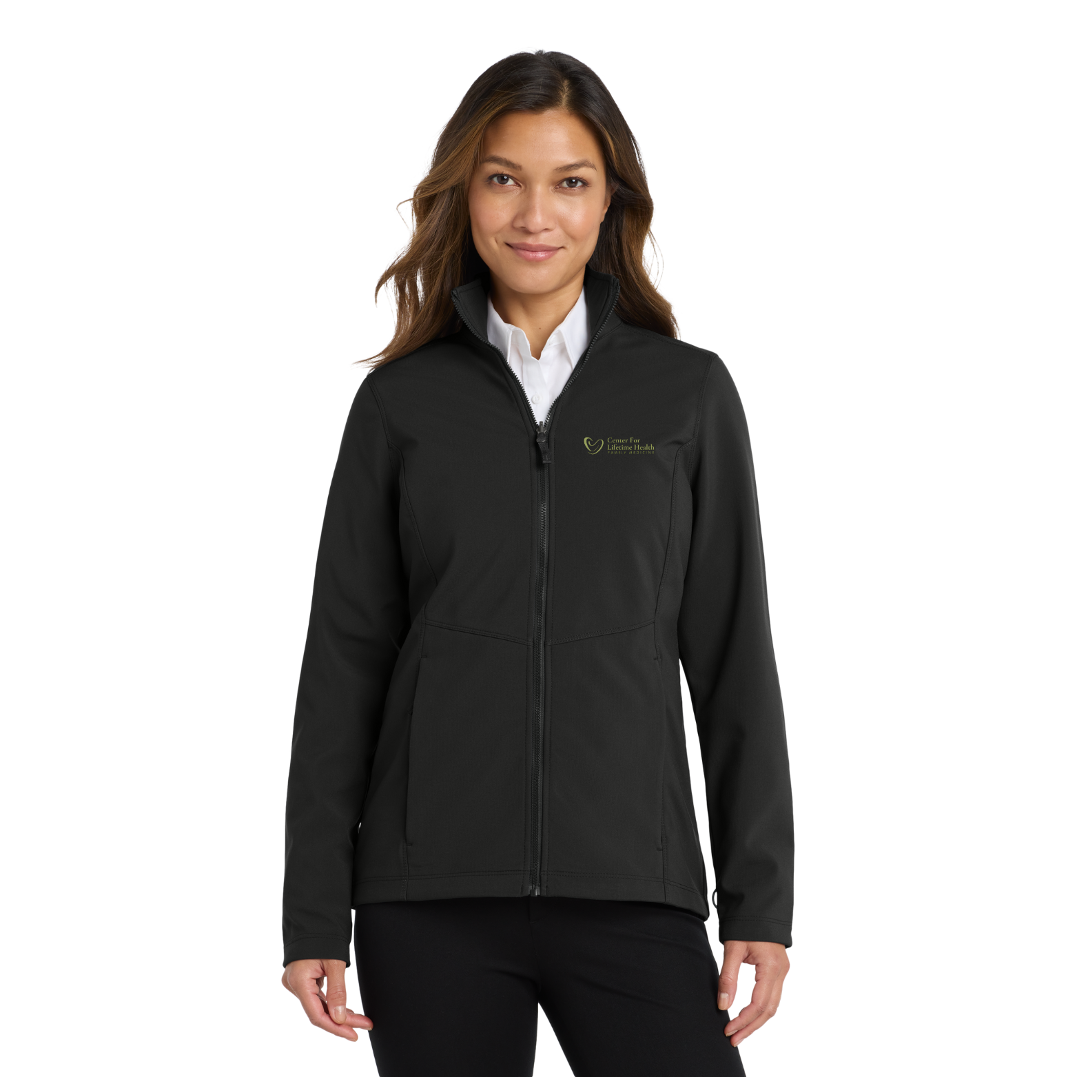 Center for Lifetime Health Women’s Collective Soft Shell Jacket with Embroidered Logo on Left Chest