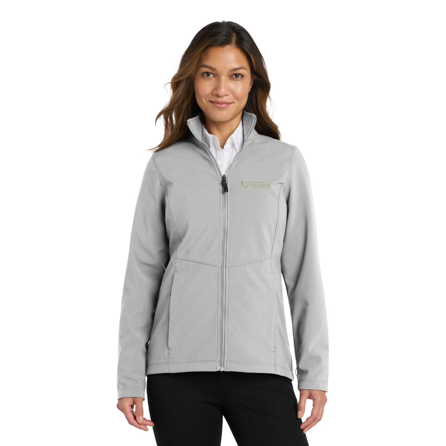 Center for Lifetime Health Women’s Collective Soft Shell Jacket with Embroidered Logo on Left Chest