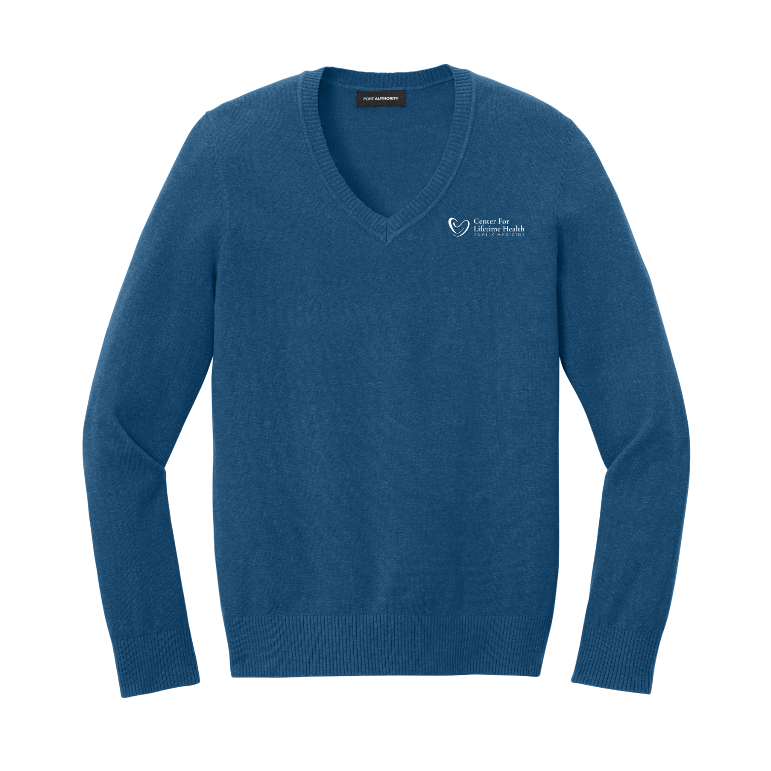 Center for Lifetime Health Women’s Easy Care V-Neck Sweater with Embroidered Logo on Left Chest