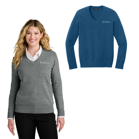 Center for Lifetime Health Women’s Easy Care V-Neck Sweater with Embroidered Logo on Left Chest