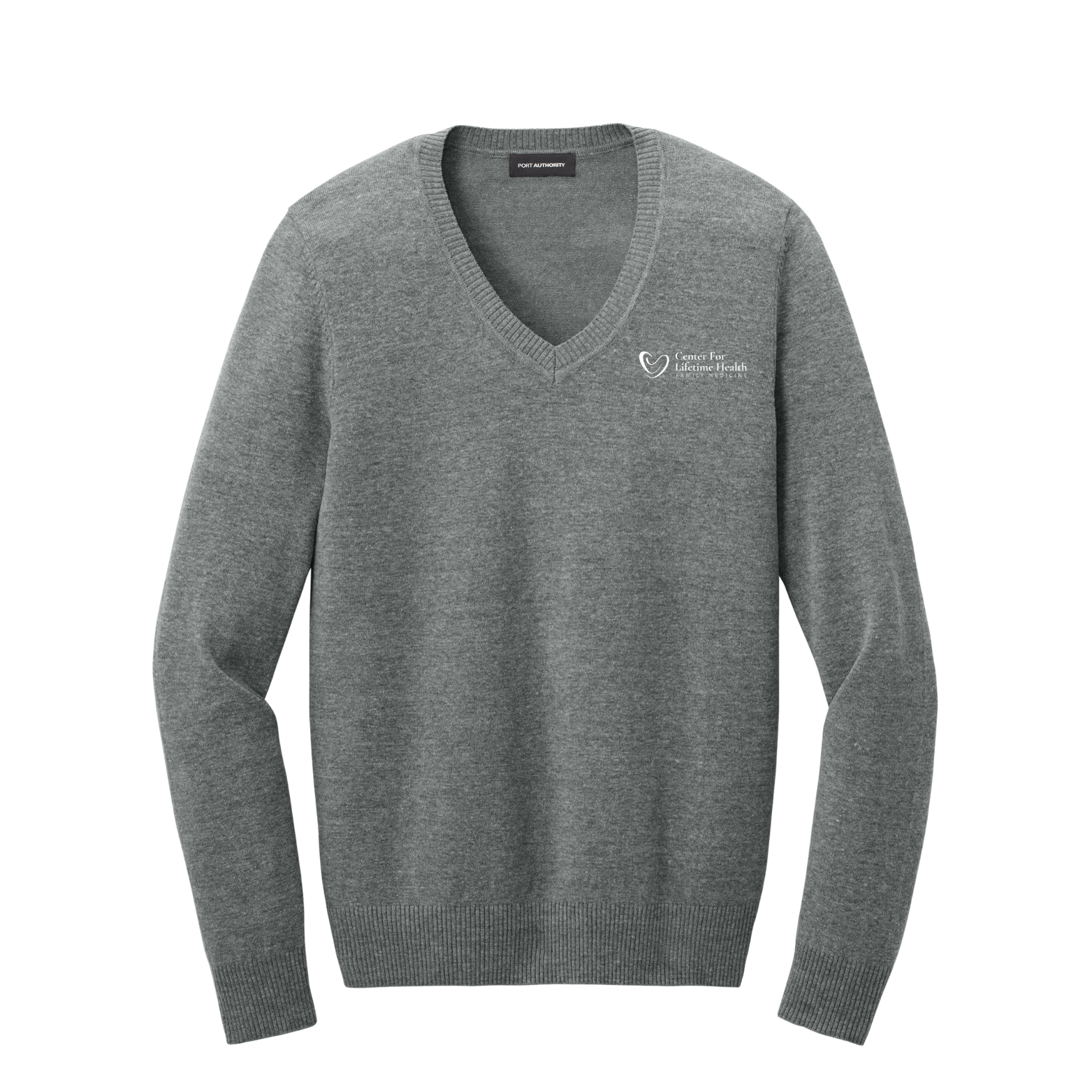 Center for Lifetime Health Women’s Easy Care V-Neck Sweater with Embroidered Logo on Left Chest