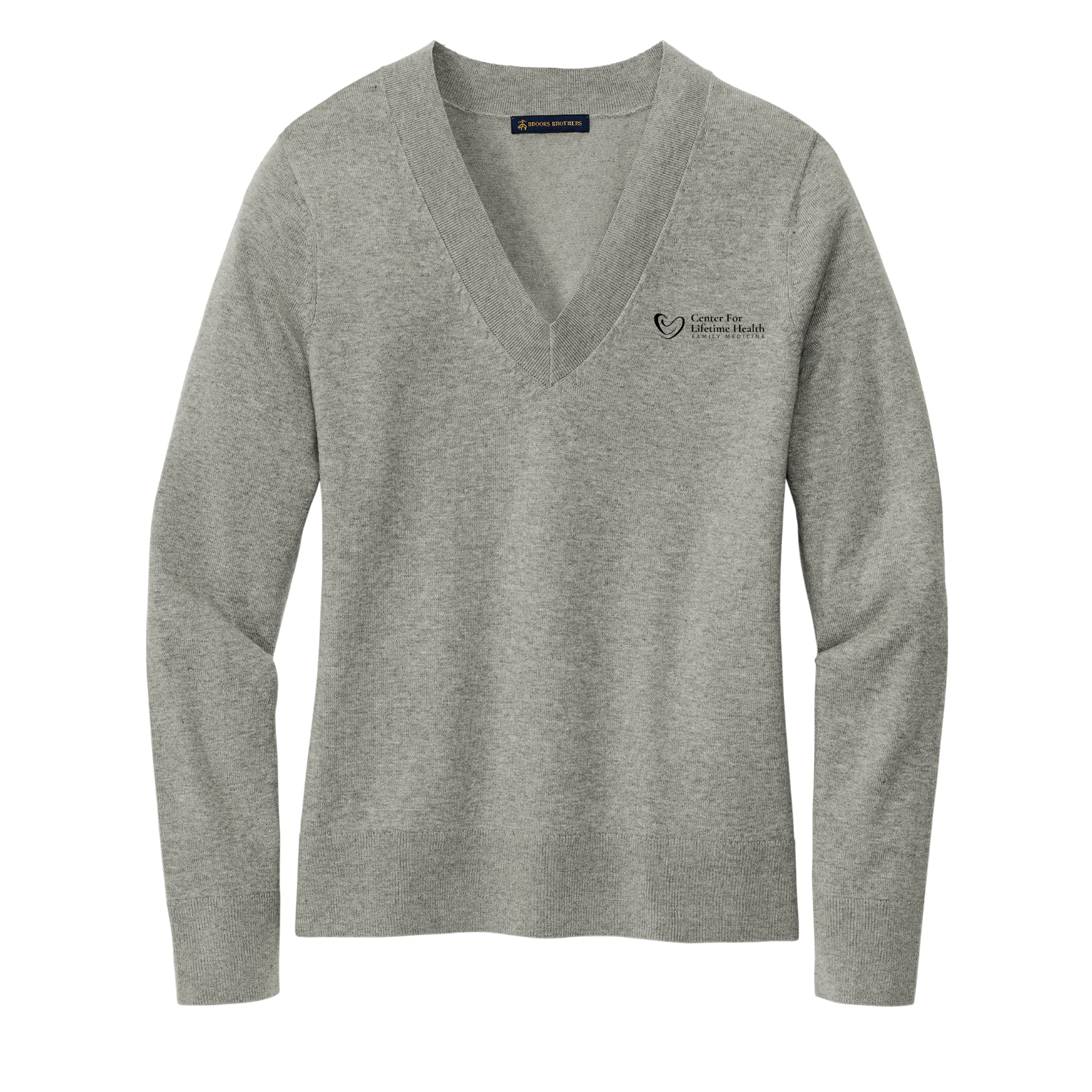 Center for Lifetime Health Women’s Cotton Stretch V-Neck Sweater with Embroidered Logo on Left Chest
