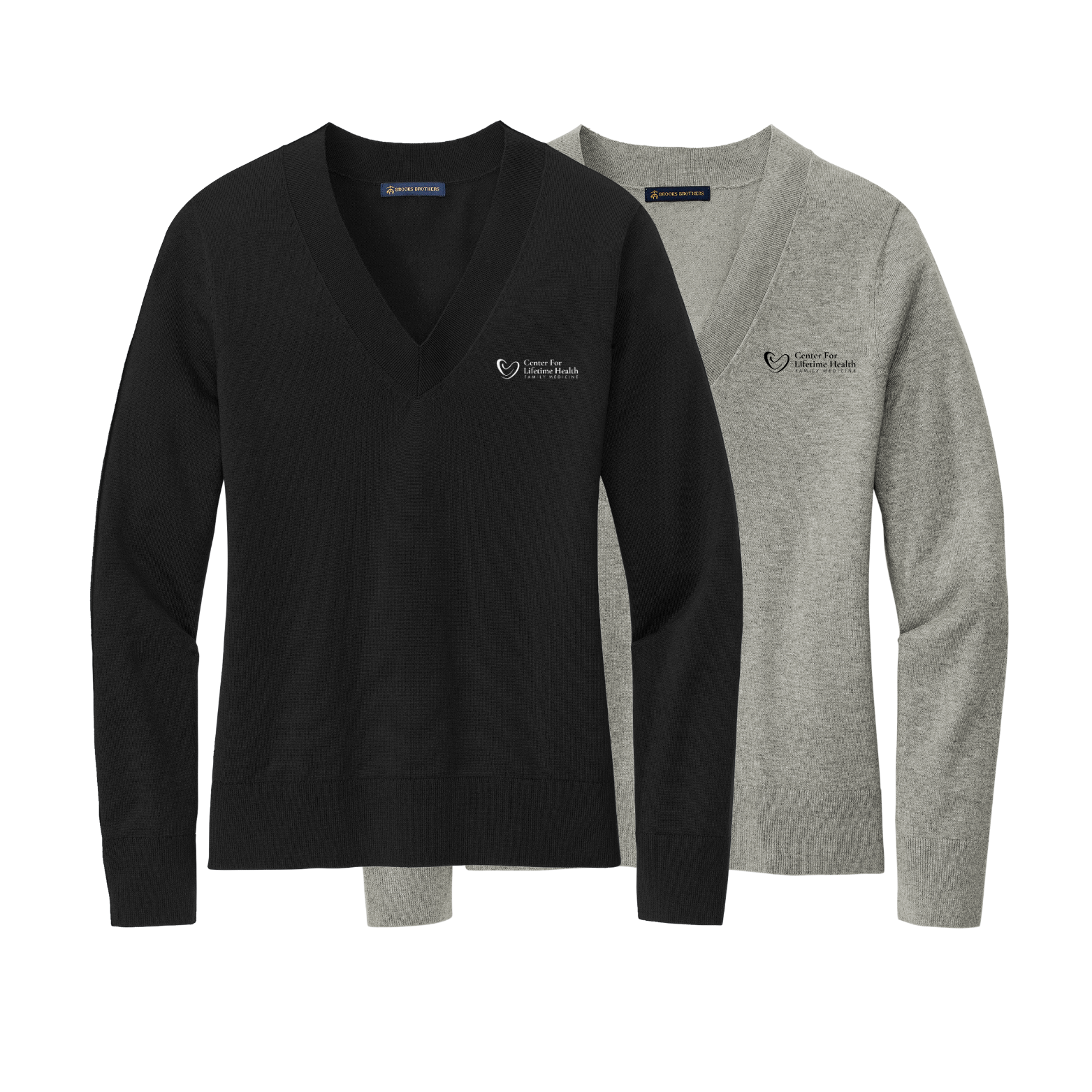 Center for Lifetime Health Women’s Cotton Stretch V-Neck Sweater with Embroidered Logo on Left Chest