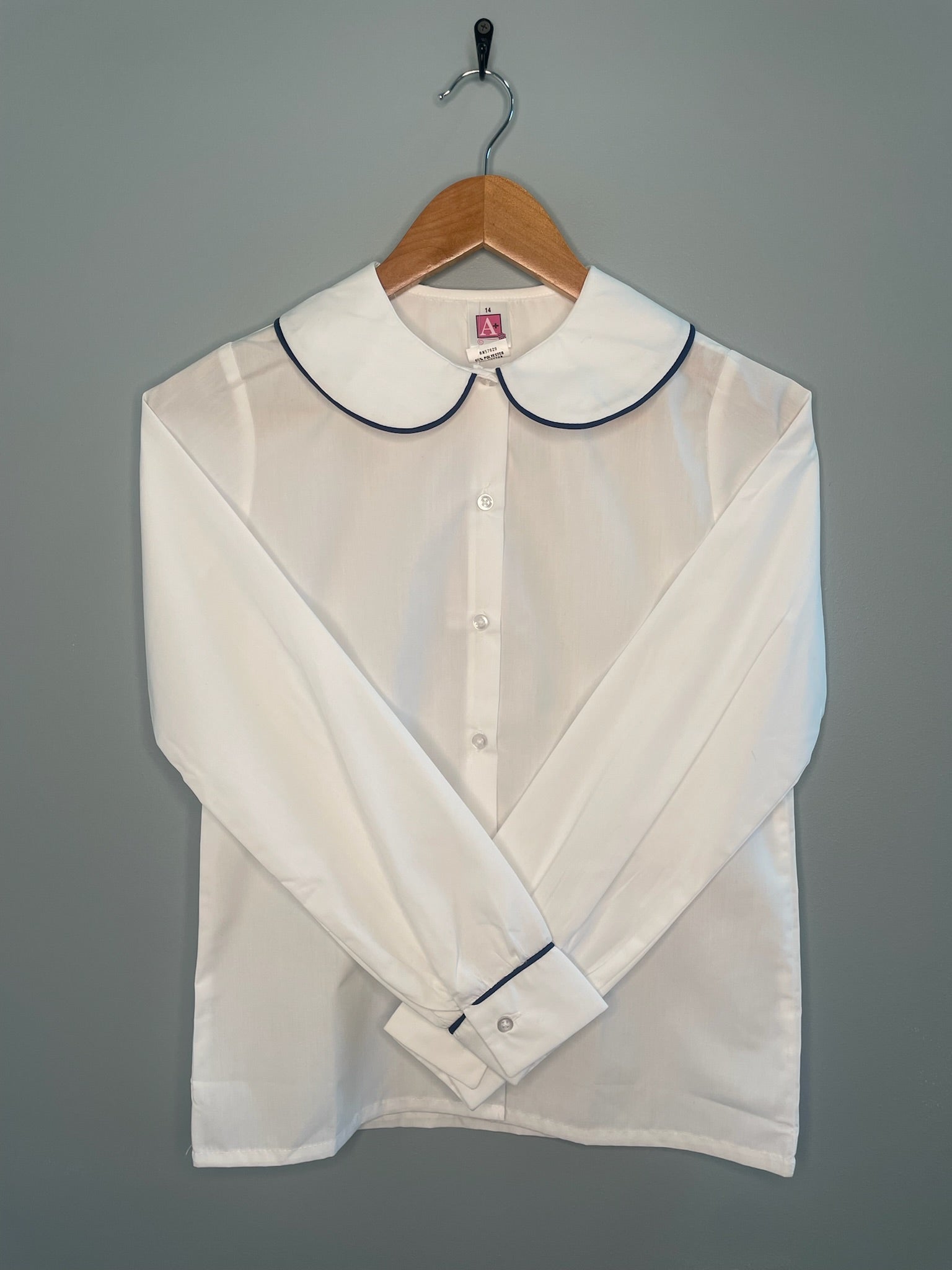 A+ Female Puffed Long Sleeve Peter Pan Broadcloth Blouse in White
