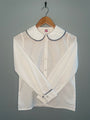 A+ Female Puffed Long Sleeve Peter Pan Broadcloth Blouse in White