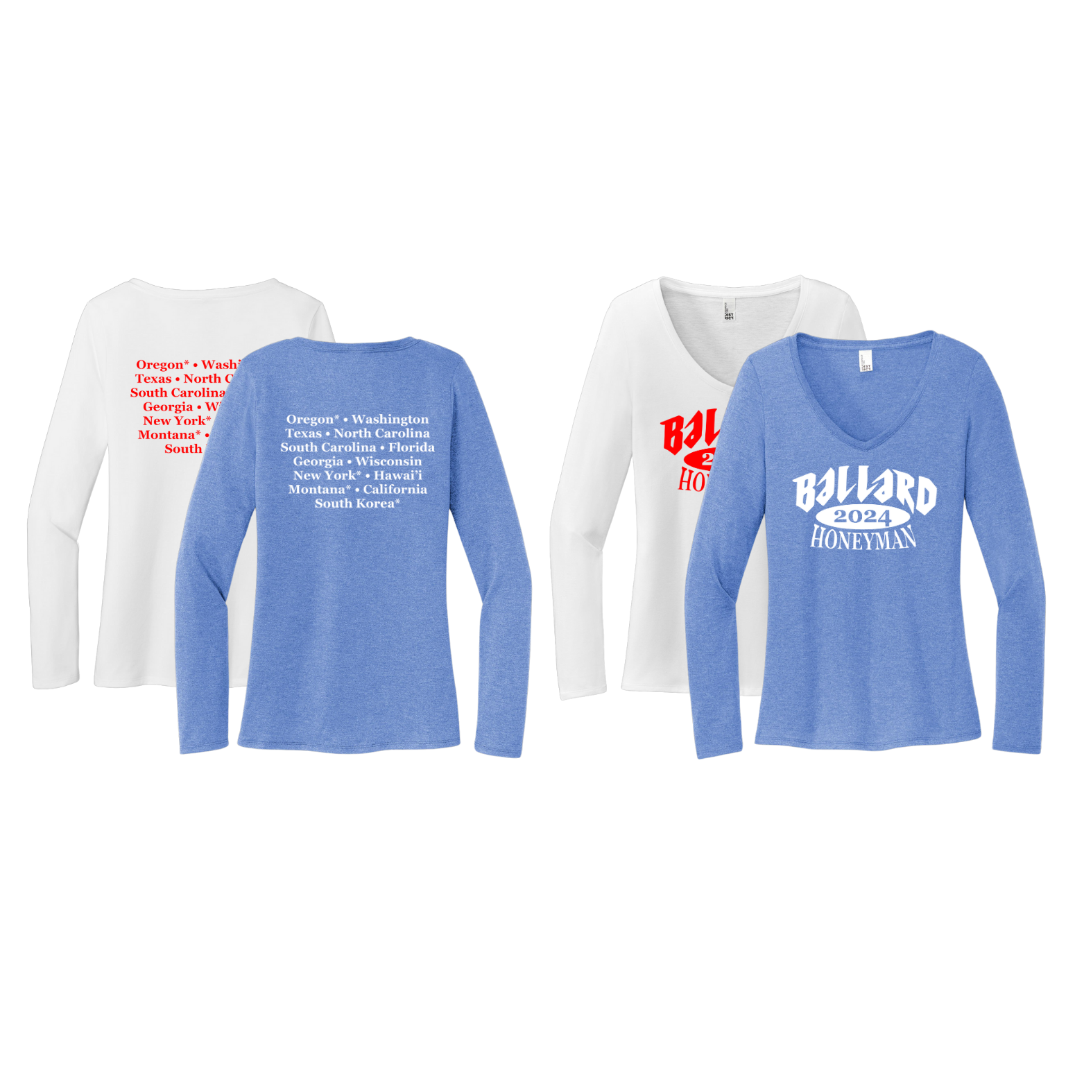 Ballard District Women’s Perfect Tri Long Sleeve V-Neck Tee with Screen Printed Logo on Front and Back