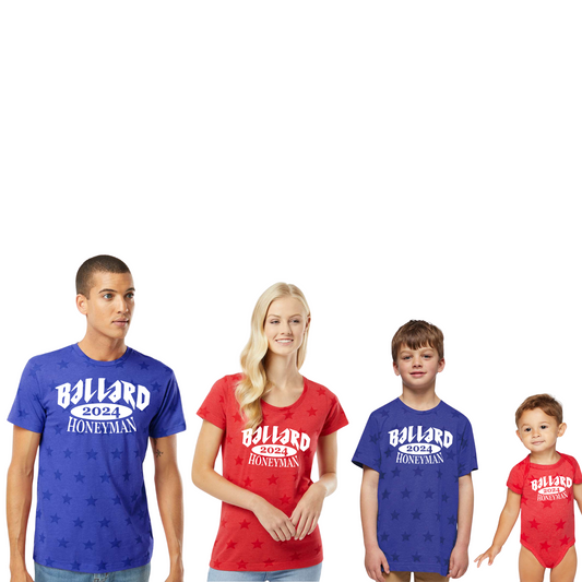 Ballard Code Five Star Print Tee with Screen Printed Logo on Front and Back