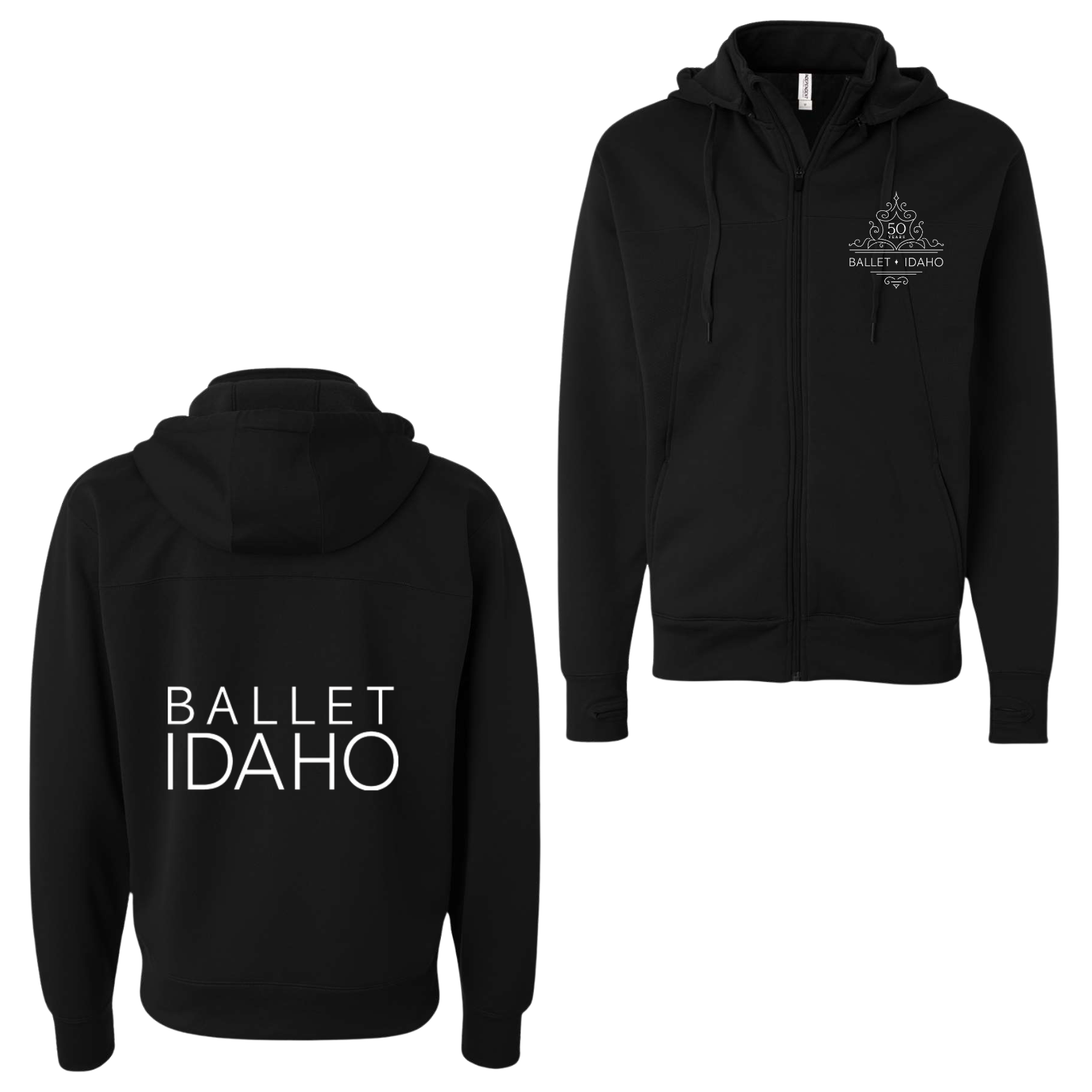 Ballet Idaho Limited Edition 50th Anniversary Independent Trading Co. Poly-Tech Full-Zip Hoodie with Logo