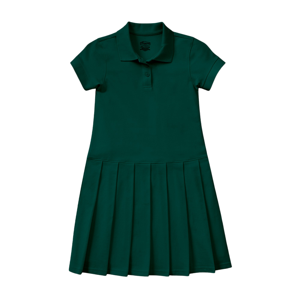Classroom Female Pique Polo Dress in Hunter Green