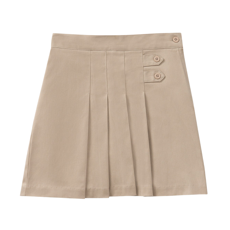 Classroom Female Stretch Pleated Tab Scooter Skort in Khaki