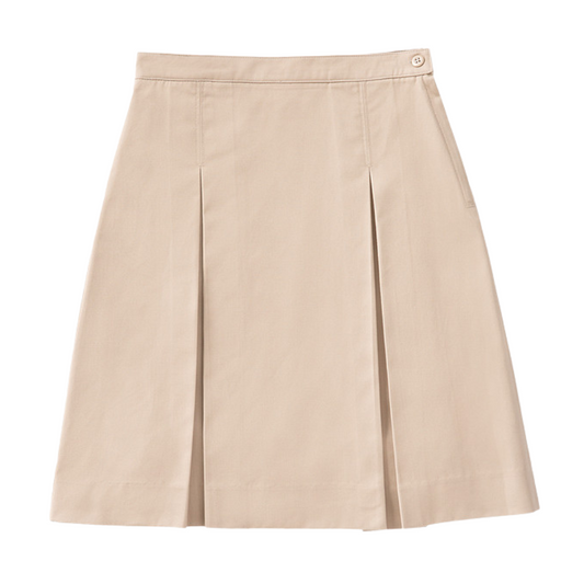 Classroom Female Longer Length Kick Pleat Skirt in Khaki