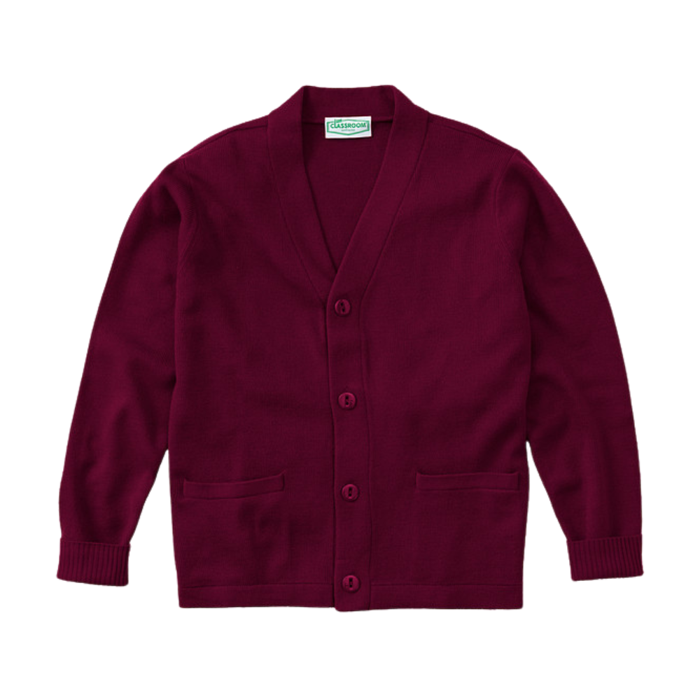 Classroom Unisex V-Neck Cardigan Sweater in Burgundy