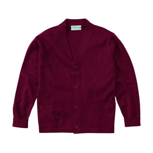 Classroom Unisex V-Neck Cardigan Sweater in Burgundy