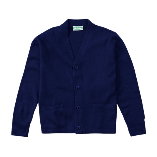 Classroom Unisex V-Neck Cardigan Sweater in Dark Navy