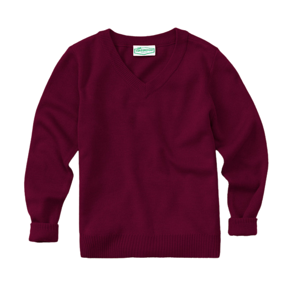 Classroom Unisex V-Neck Sweater in Burgundy