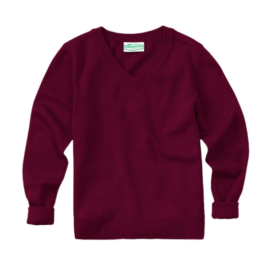 Classroom Unisex V-Neck Sweater in Burgundy