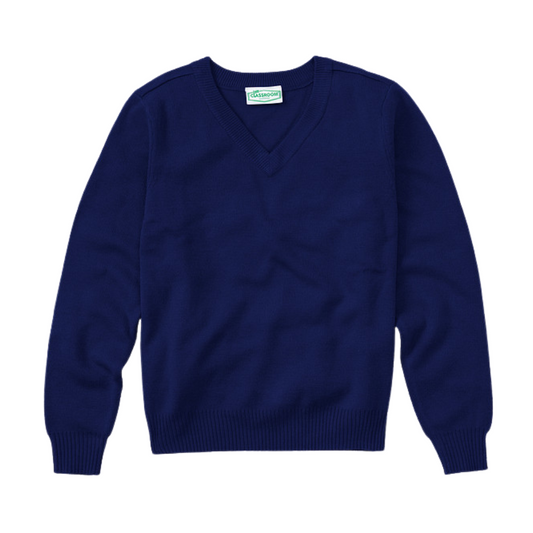 Classroom Unisex V-Neck Sweater in Dark Navy
