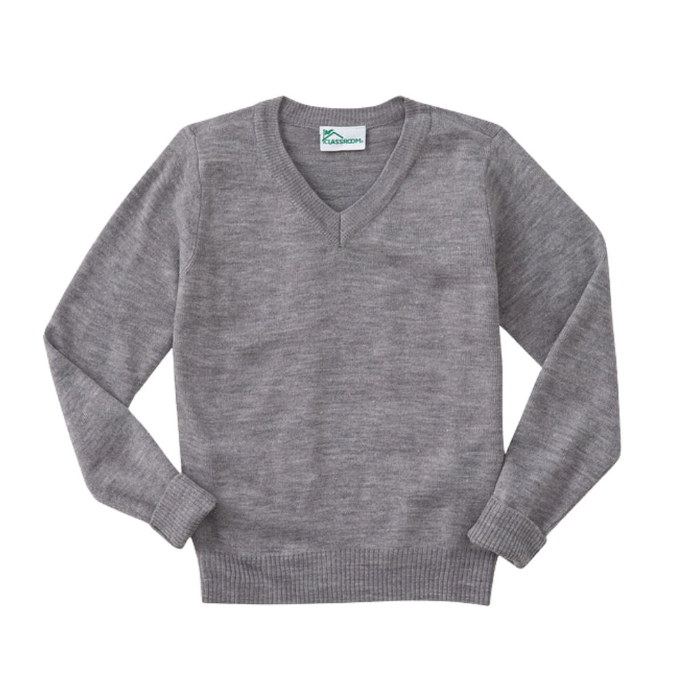 Classroom Unisex V-Neck Sweater in Heather Grey