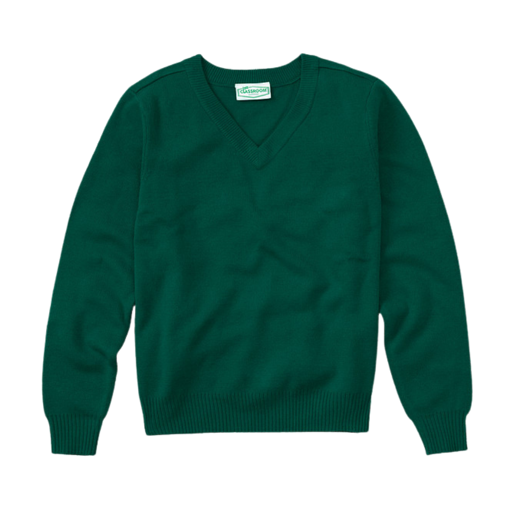 Classroom Unisex V-Neck Sweater in Hunter Green