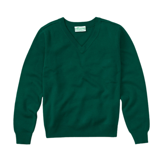 Classroom Unisex V-Neck Sweater in Hunter Green