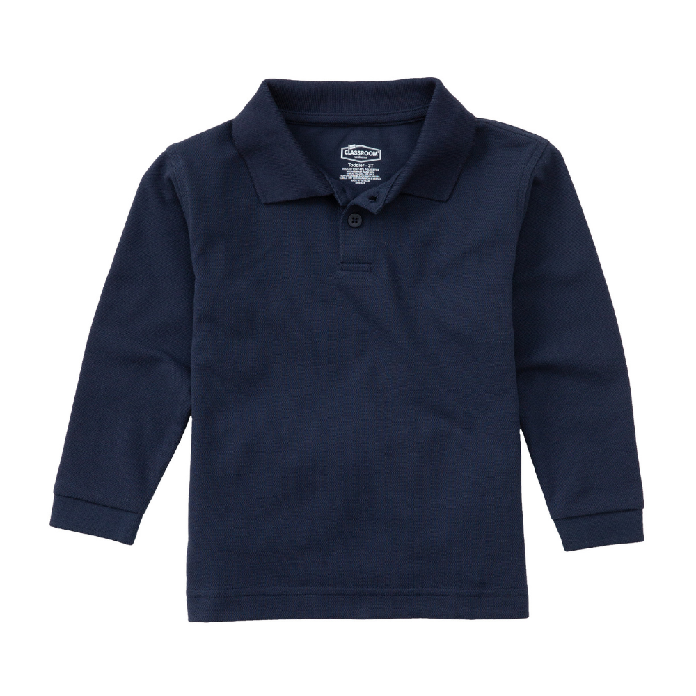 Classroom Unisex Long Sleeve Polo in Dark Navy