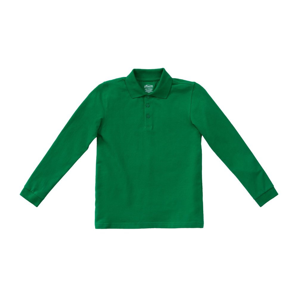 Classroom Unisex Long Sleeve Polo in Kelly Green