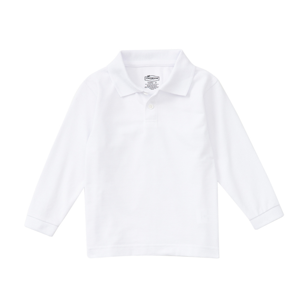 Classroom Unisex Long Sleeve Polo in White