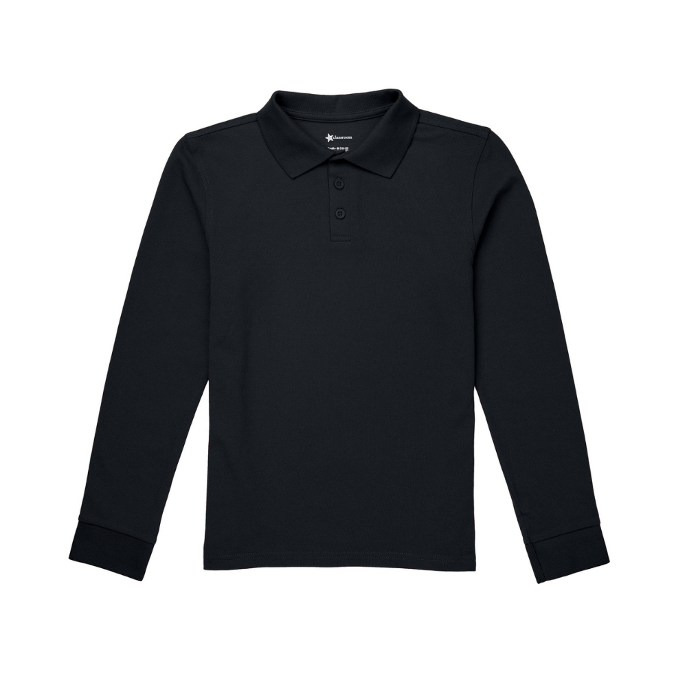 Classroom Unisex Long Sleeve Polo in Black