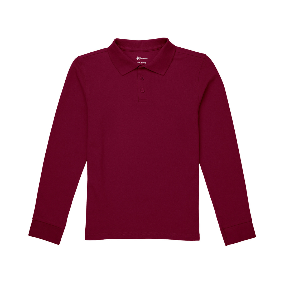 Classroom Unisex Long Sleeve Polo in Burgundy