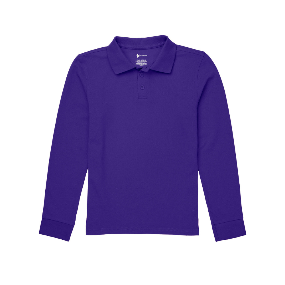 Classroom Unisex Long Sleeve Polo in Dark Purple