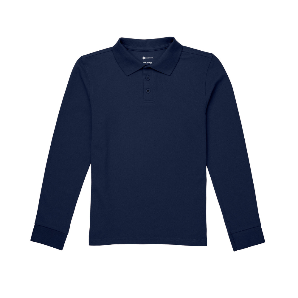 Classroom Unisex Long Sleeve Polo in Dark Navy