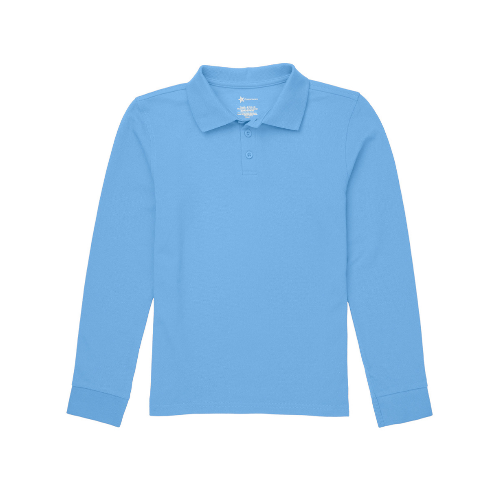 Classroom Unisex Long Sleeve Polo in Light Blue