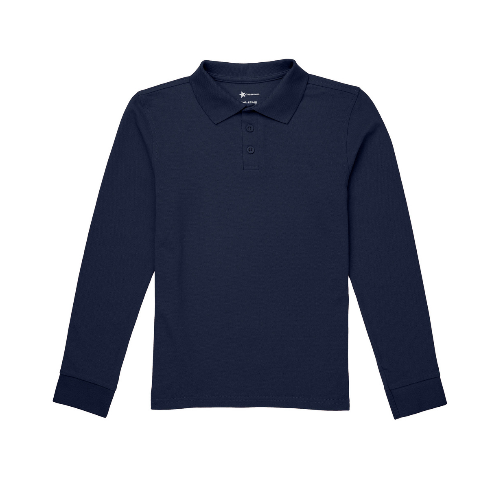 Classroom Unisex Long Sleeve Polo in Navy