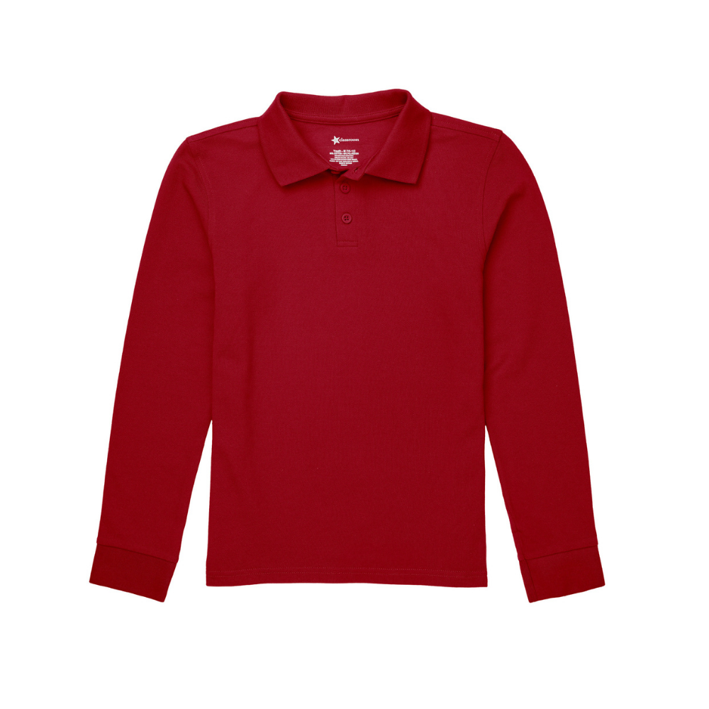 Classroom Unisex Long Sleeve Polo in Red