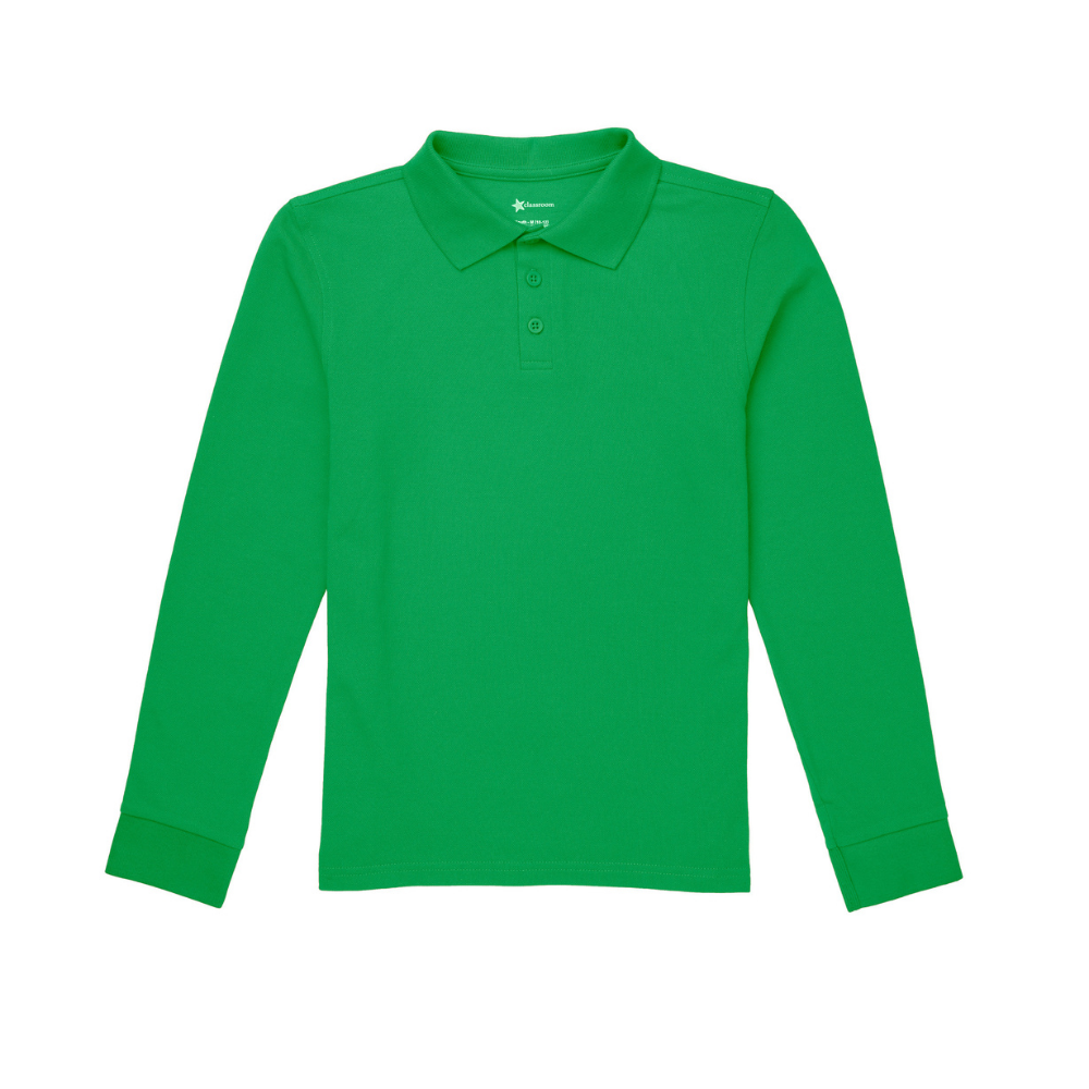 Classroom Unisex Long Sleeve Polo in Kelly Green
