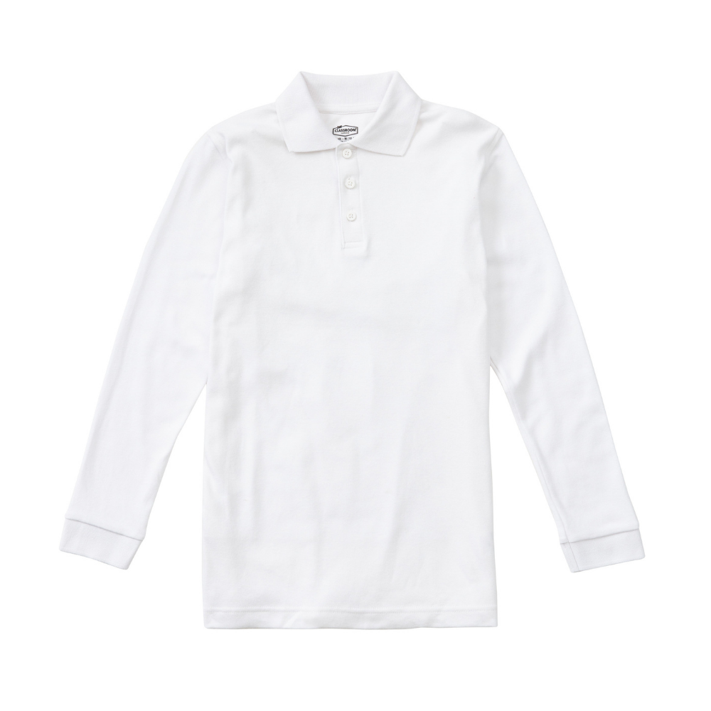 Classroom Unisex Long Sleeve Polo in White