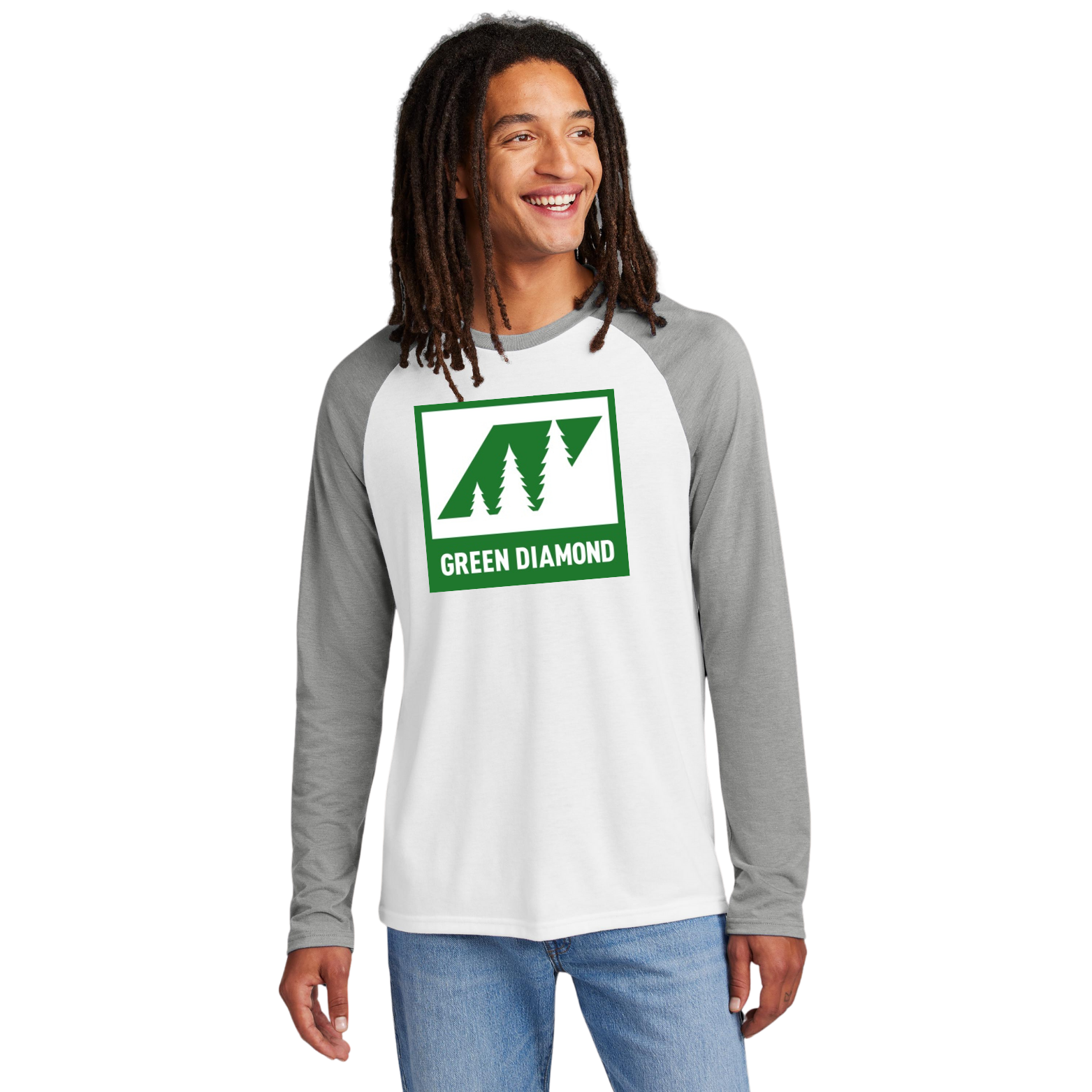 Green Diamond Allmade Unisex Tri-Blend Long Sleeve Colorblock Raglan with Square Logo