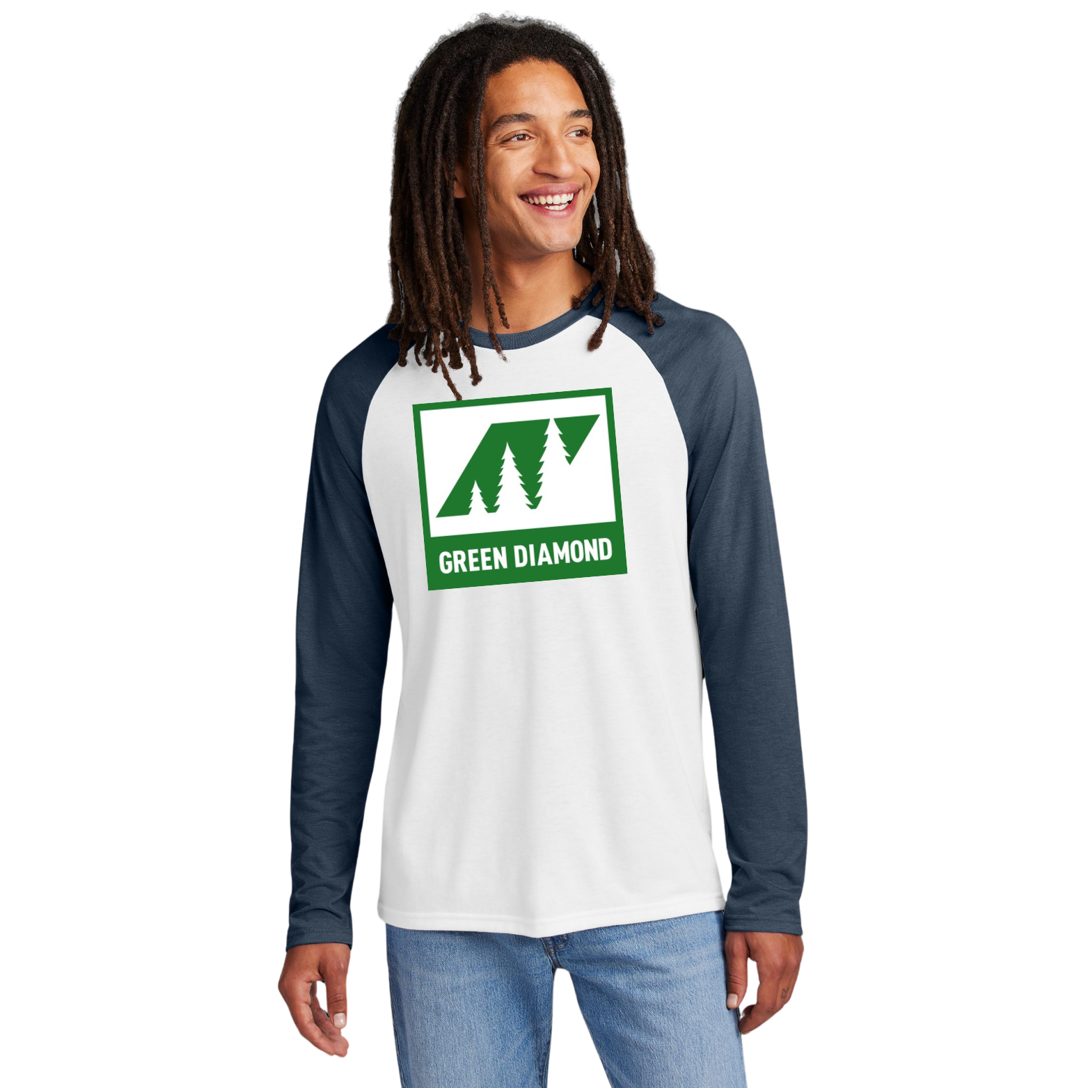 Green Diamond Allmade Unisex Tri-Blend Long Sleeve Colorblock Raglan with Square Logo