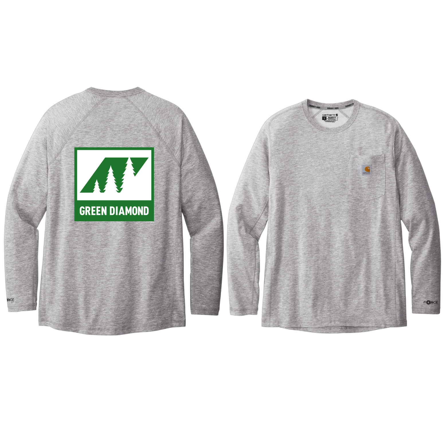 Green Daimond Carhartt Force Long Sleeve Pocket T-Shirt with Screen Printed Logo