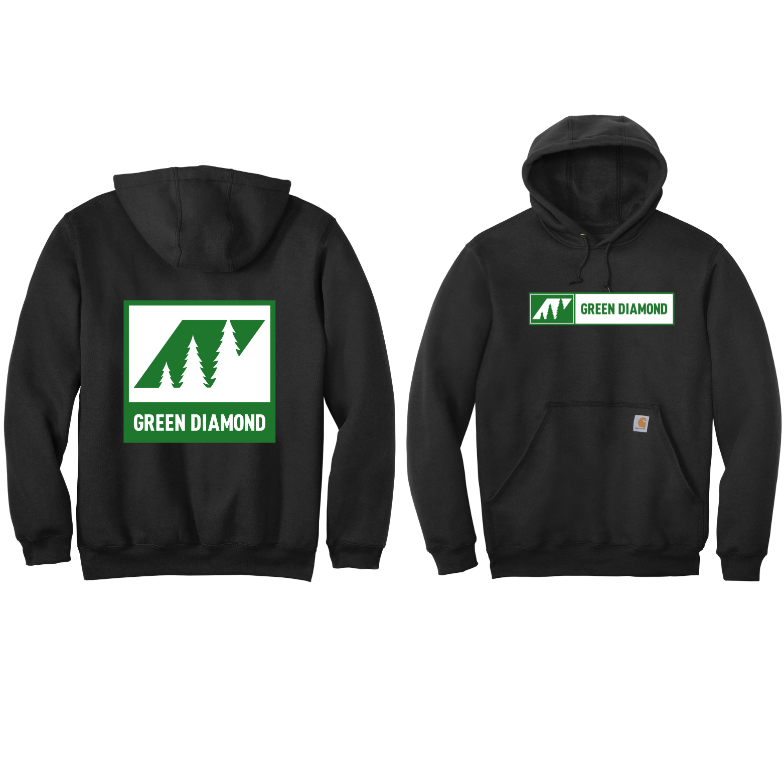 Green Diamond Carhartt Midweight Hooded Sweatshirt with Screen Printed Logo on Front and Back