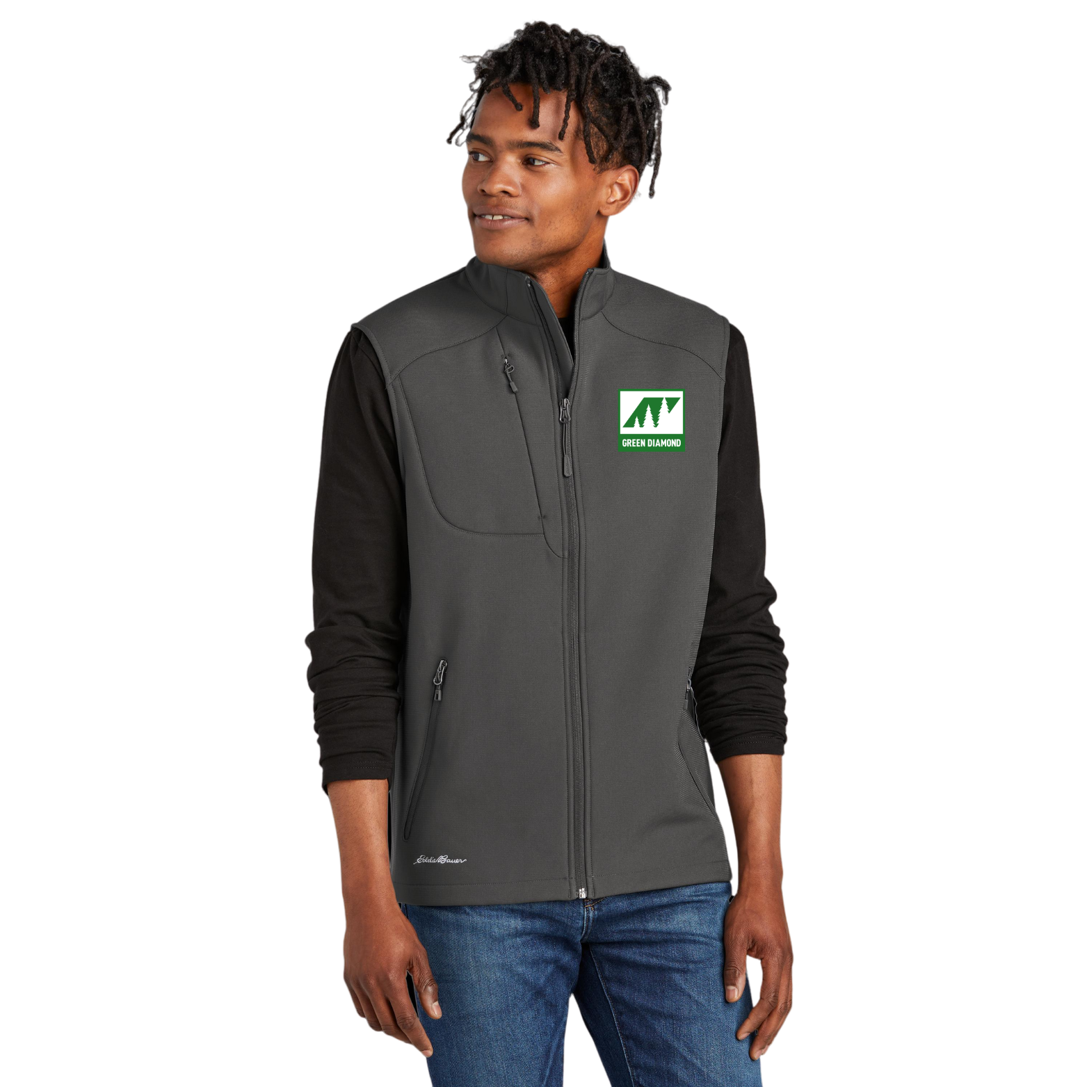 Green Diamond Eddie Bauer Stretch Soft Shell Vest with Embroidered Logo