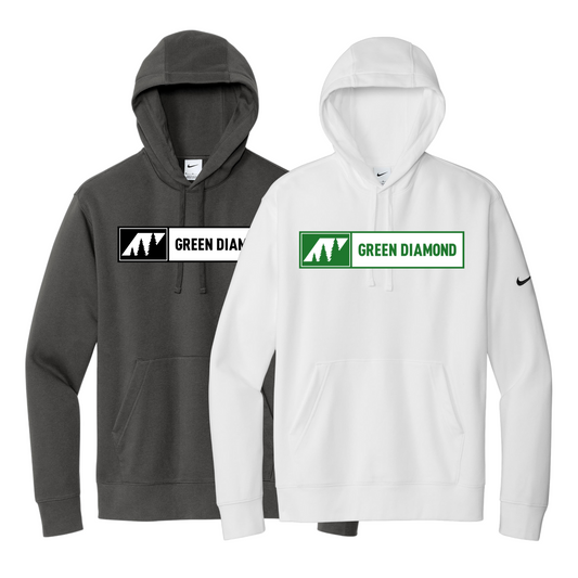 Green Diamond Nike Club Fleece Sleeve Swoosh Pullover Hoodie with Screen Printed Logo