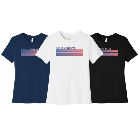 Practice Brave BELLA+CANVAS Women’s Relaxed Jersey Tee with Fade Logo
