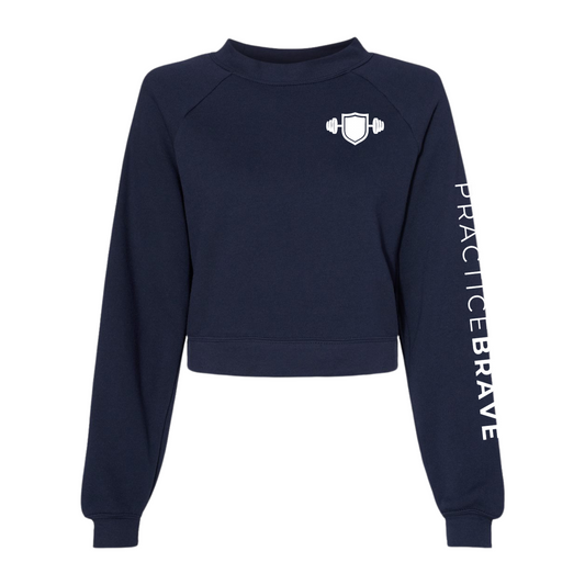 Practice Brave BELLA+CANVAS Women's Raglan Pullover Fleece with Shield Logo Front and PB on Left Sleeve