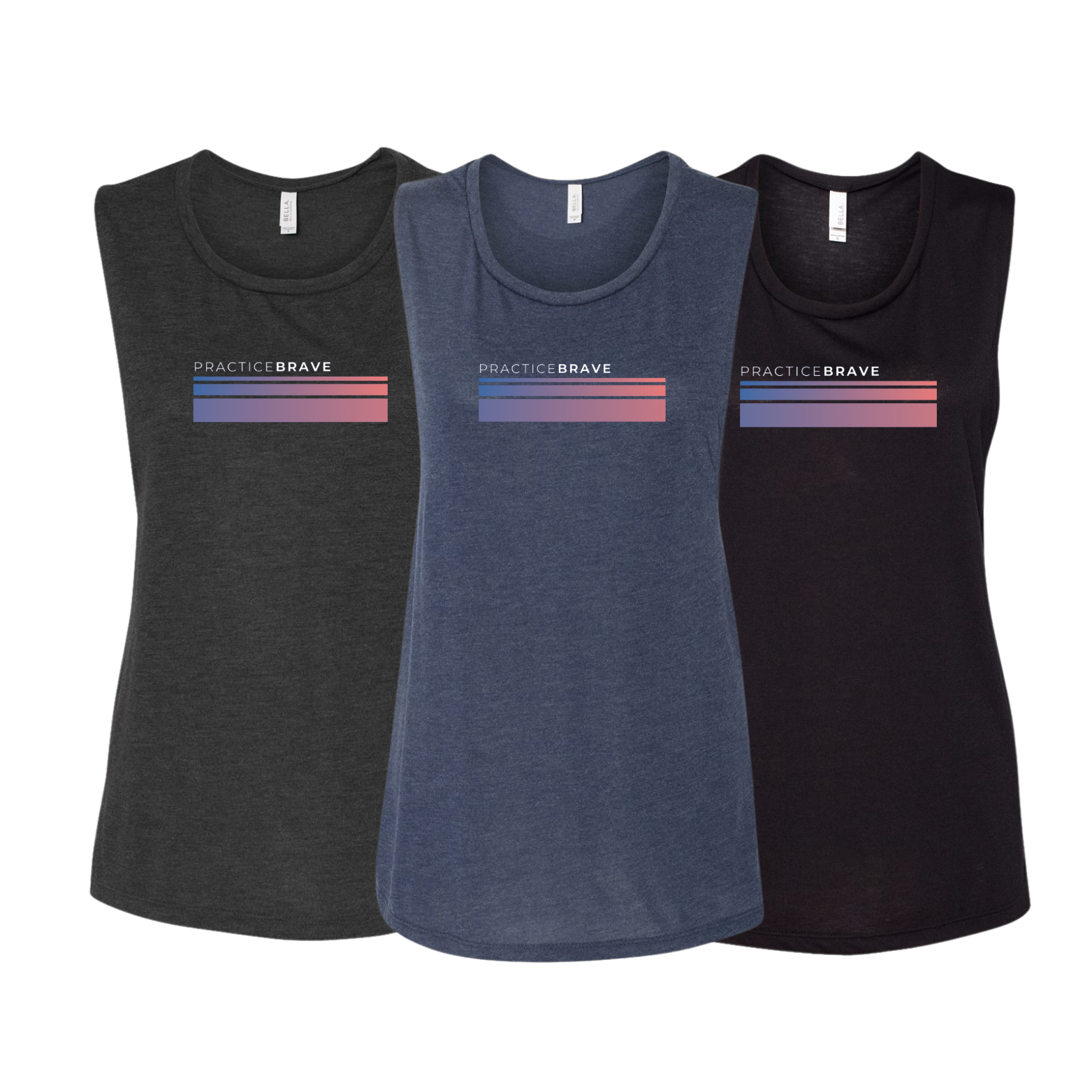 Practice Brave BELLA + CANVAS Women's Flowy Scoop Muscle Tank with Fade Logo