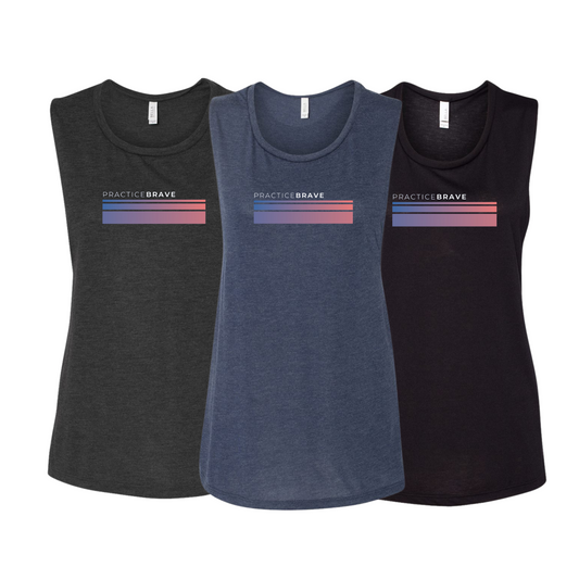 Practice Brave BELLA + CANVAS Women's Flowy Scoop Muscle Tank with Fade Logo