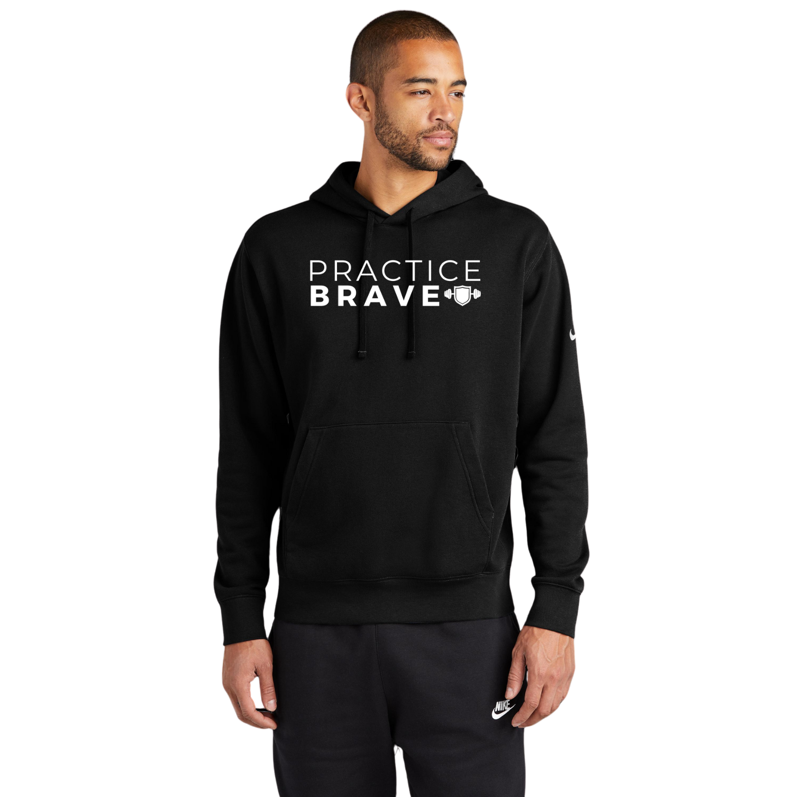 Practice Brave Nike Club Fleece Sleeve Swoosh Pullover Hoodie with Logo