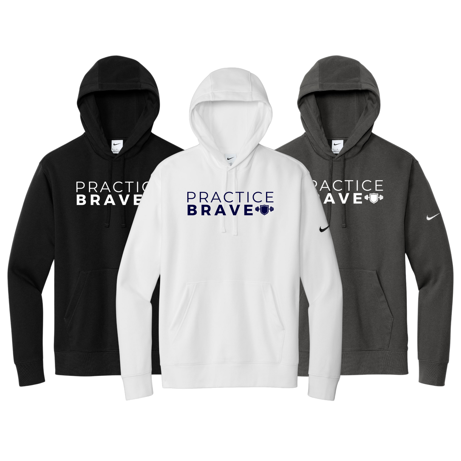 Practice Brave Nike Club Fleece Sleeve Swoosh Pullover Hoodie with Logo
