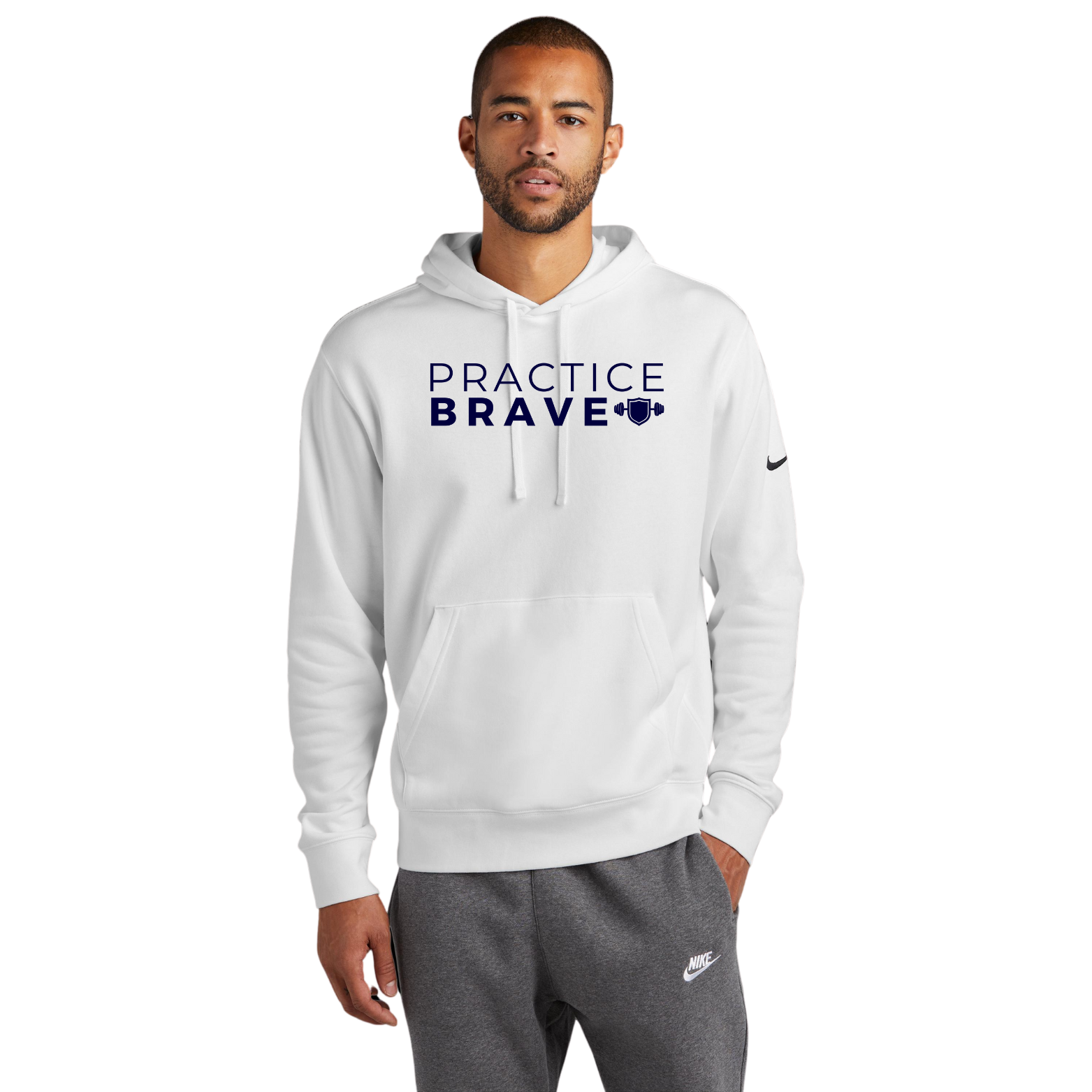Practice Brave Nike Club Fleece Sleeve Swoosh Pullover Hoodie with Logo